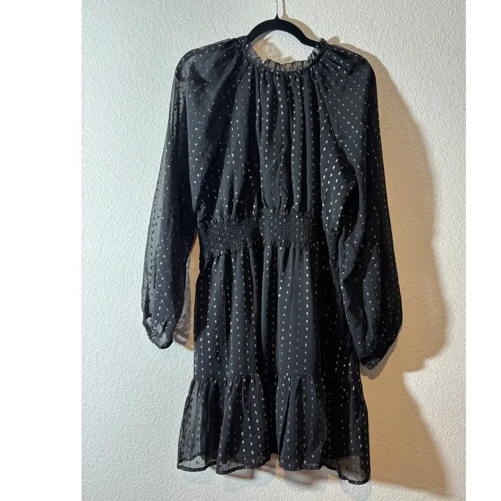 Old Navy Women's Size L Waist-Defined Shine Mini Dress Long Sheer Sleeves